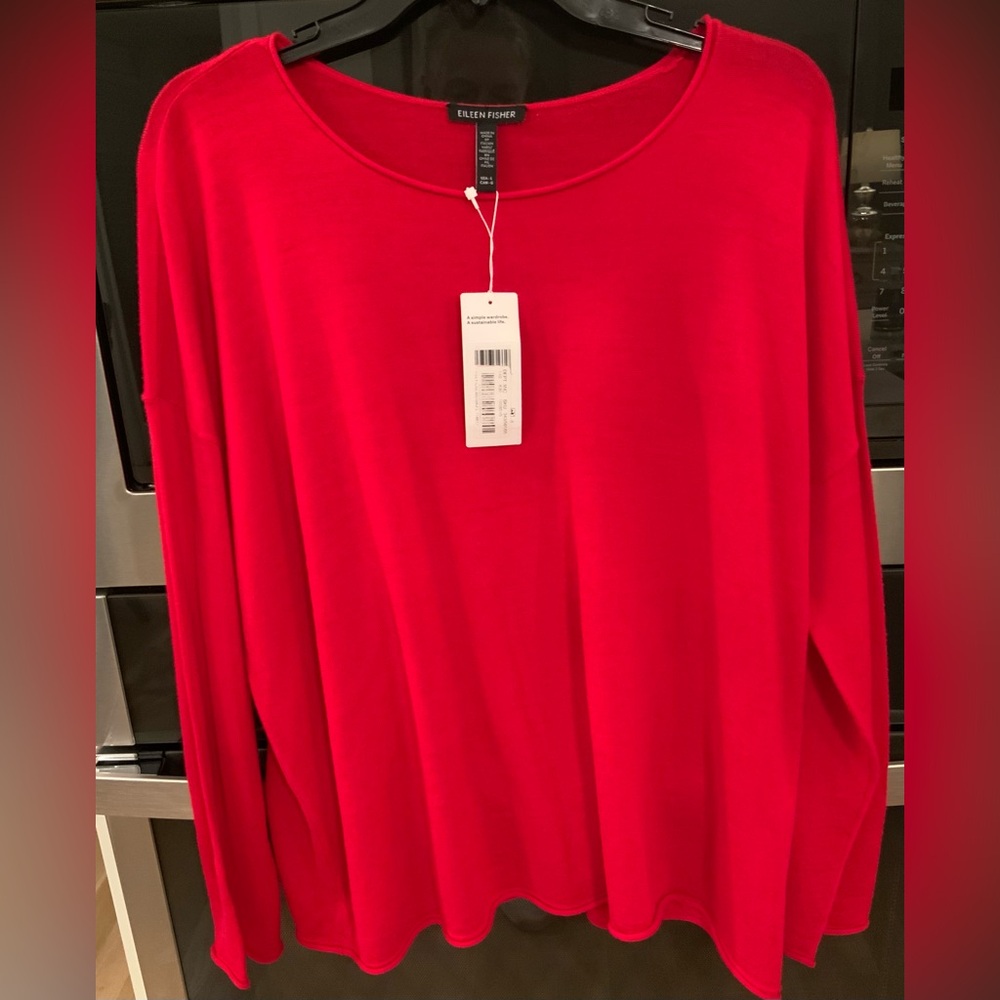 Eileen Fisher merino wool sweater top Red pullover L‎ NWT